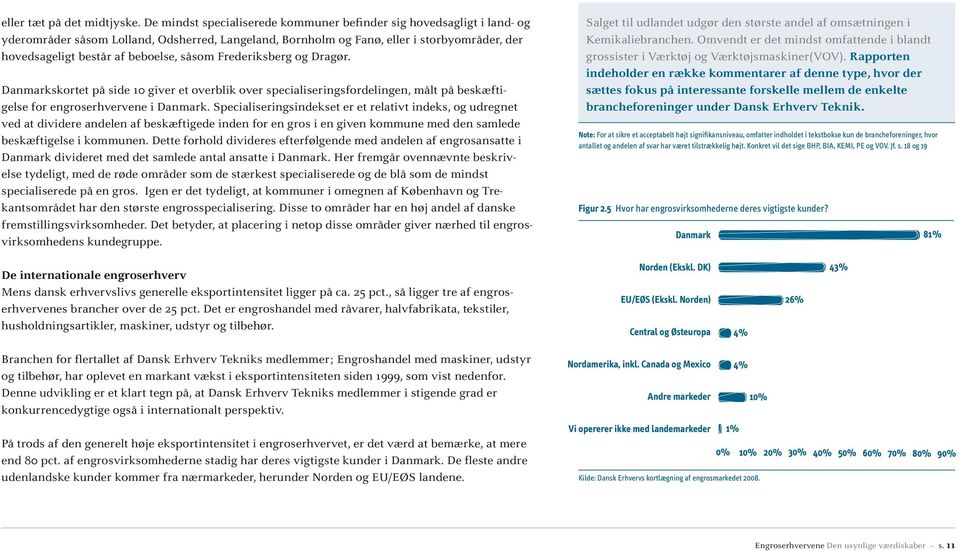 såsom Frederiksberg og Dragør. Danmarkskortet på side 10 giver et overblik over specialiseringsfordelingen, målt på beskæftigelse for engroserhvervene i Danmark.