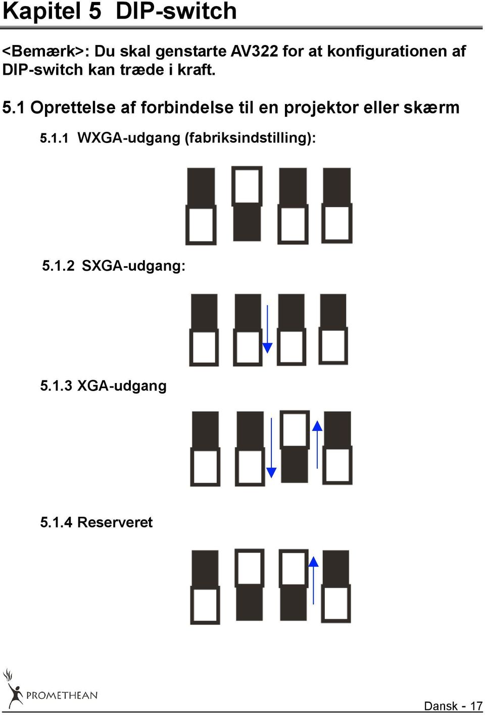 1 Oprettelse af forbindelse til en projektor eller skærm 5.1.1 WXGA-udgang (fabriksindstilling): 5.