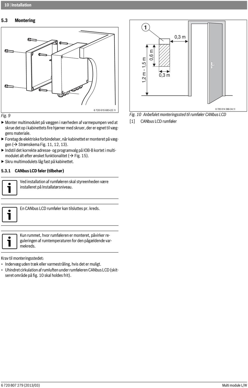 Foretag de elektriske forbindelser, når kabinettet er monteret på væggen ( Strømskema Fig. 11, 12, 13).