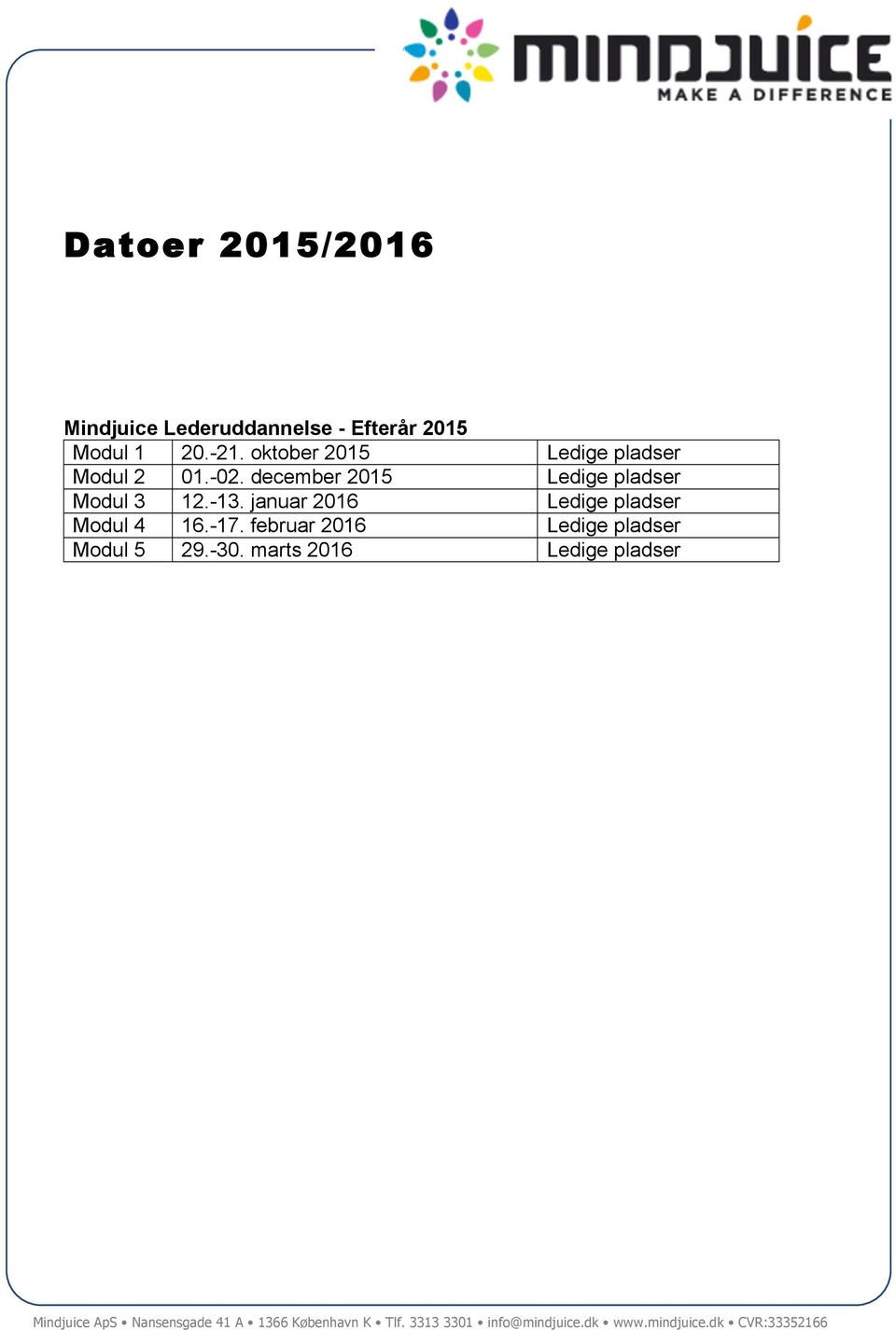 december 2015 Ledige pladser Modul 3 12.-13.