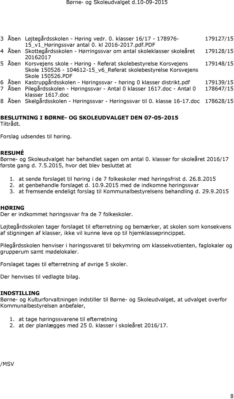 150526-104612-15_v6_Referat skolebestyrelse Korsvejens Skole 150526.PDF 6 Åben Kastrupgårdsskolen - Høringssvar - høring 0 klasser distrikt.