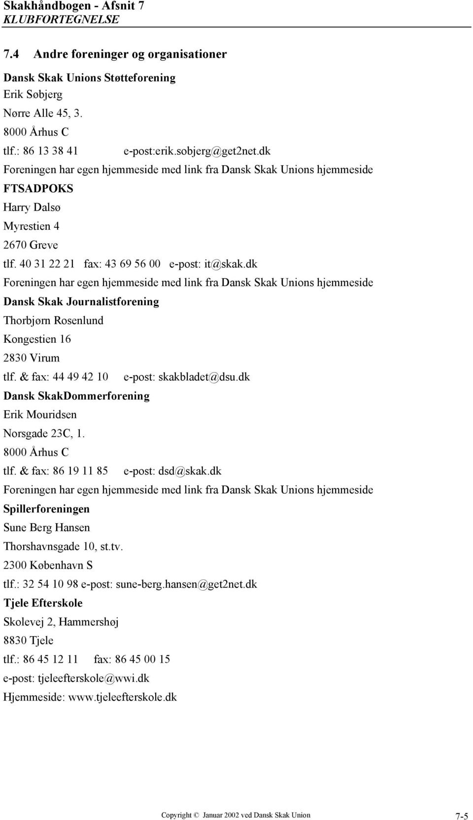 Skakhåndbogen - Afsnit 7 KLUBFORTEGNELSE - PDF Gratis download