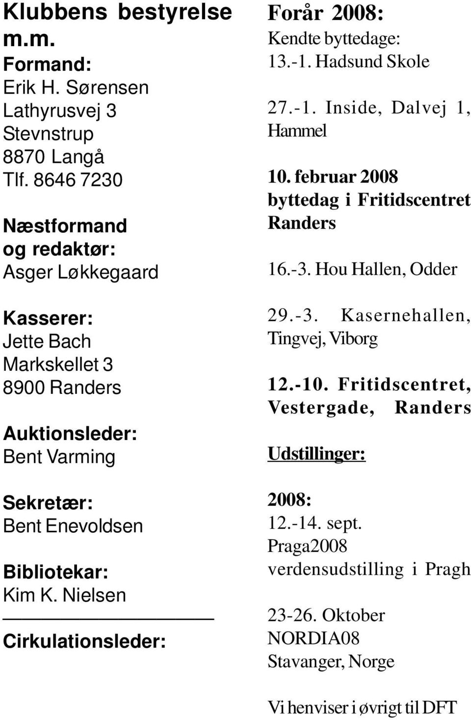 Kim K. Nielsen Cirkulationsleder: Forår 2008: Kendte byttedage: 13.-1. Hadsund Skole 27.-1. Inside, Dalvej 1, Hammel 10.