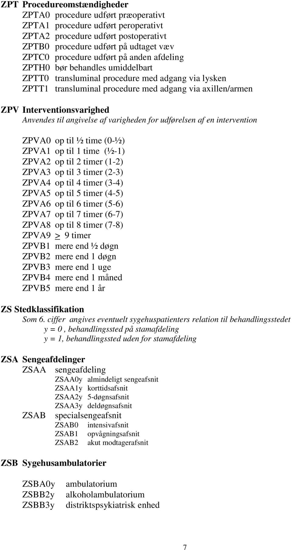 angivelse af varigheden for udførelsen af en intervention ZPVA0 op til ½ time (0-½) ZPVA1 op til 1 time (½-1) ZPVA2 op til 2 timer (1-2) ZPVA3 op til 3 timer (2-3) ZPVA4 op til 4 timer (3-4) ZPVA5 op