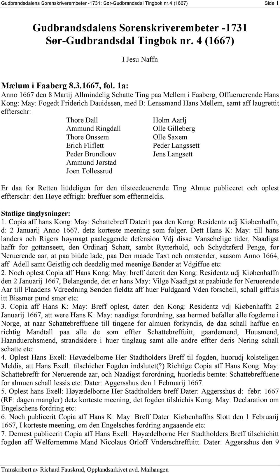 Gudbrandsdalens Sorenskriverembeter Sør-Gudbrandsdal Tingbok nr. 4 (1667) -  PDF Gratis download