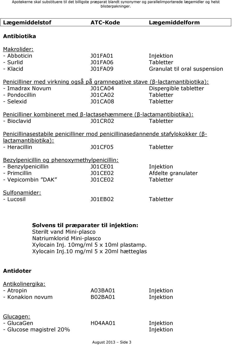 Tabletter Penicillinasestabile penicilliner mod penicillinasedannende stafylokokker (βlactamantibiotika): - Heracillin J01CF05 Tabletter Bezylpenicillin og phenoxymethylpenicillin: - Benzylpenicillin