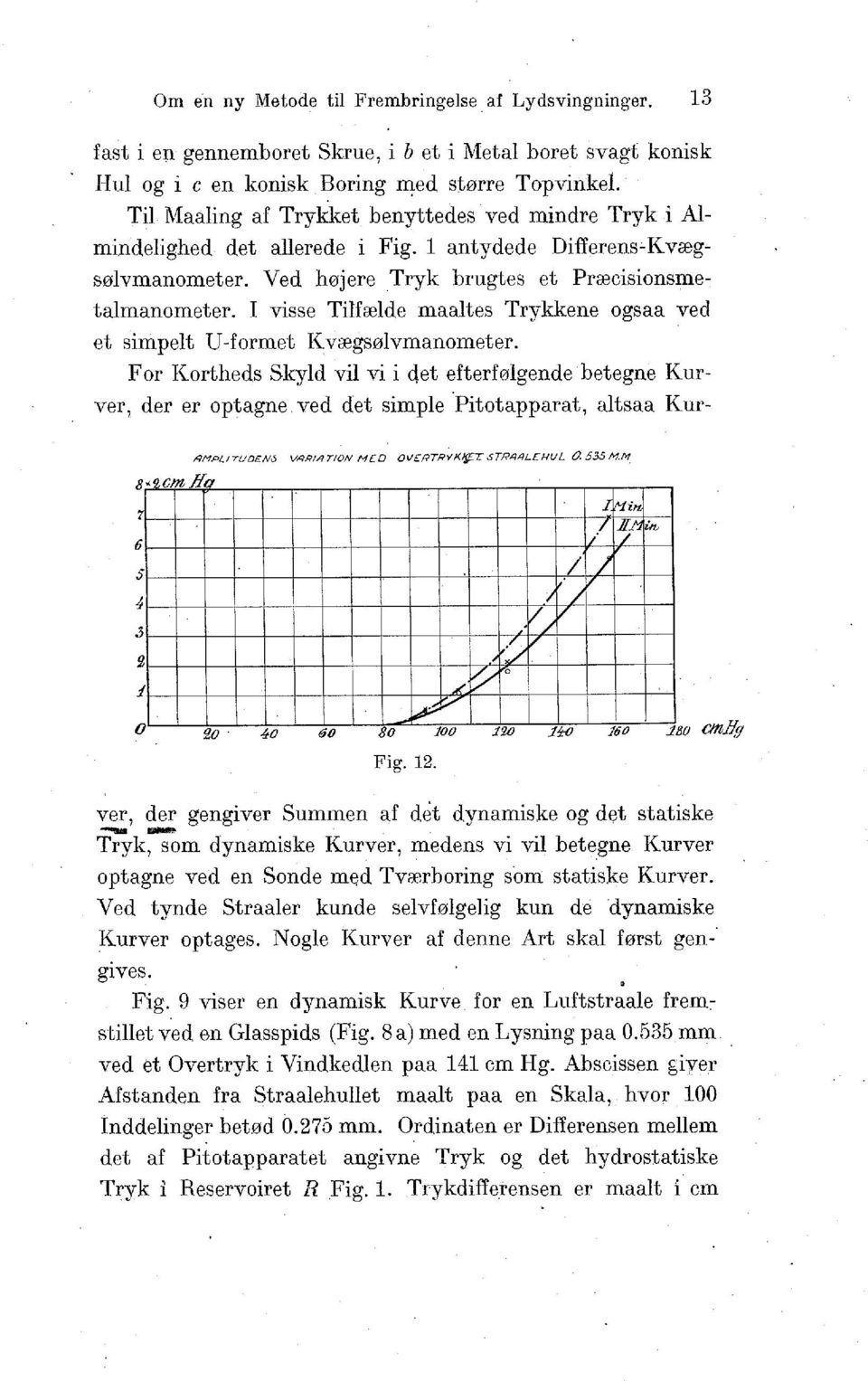 I visse Tilfælde maaltes Trykkene ogsaa ve d et simpelt U-formet Kvægsølvmanometer.