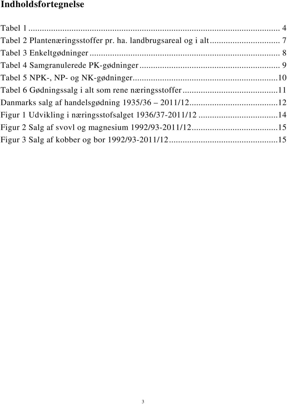 ..10 Tabel 6 Gødningssalg i alt som rene næringsstoffer...11 Danmarks salg af handelsgødning 1935/36 2011/12.