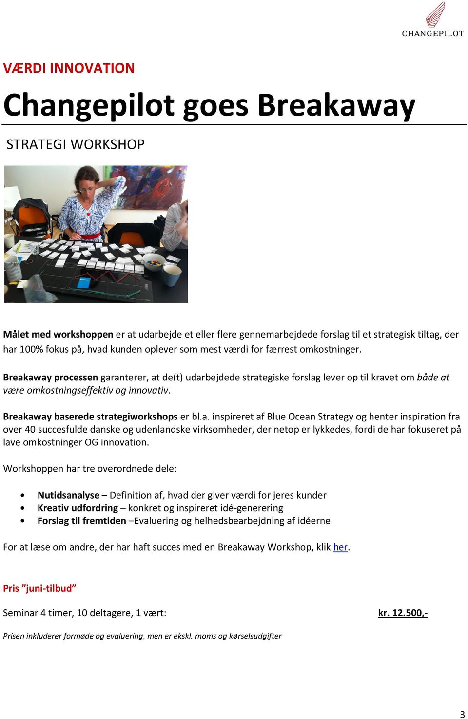 Breakaway baserede strategiworkshops er bl.a. inspireret af Blue Ocean Strategy og henter inspiration fra over 40 succesfulde danske og udenlandske virksomheder, der netop er lykkedes, fordi de har