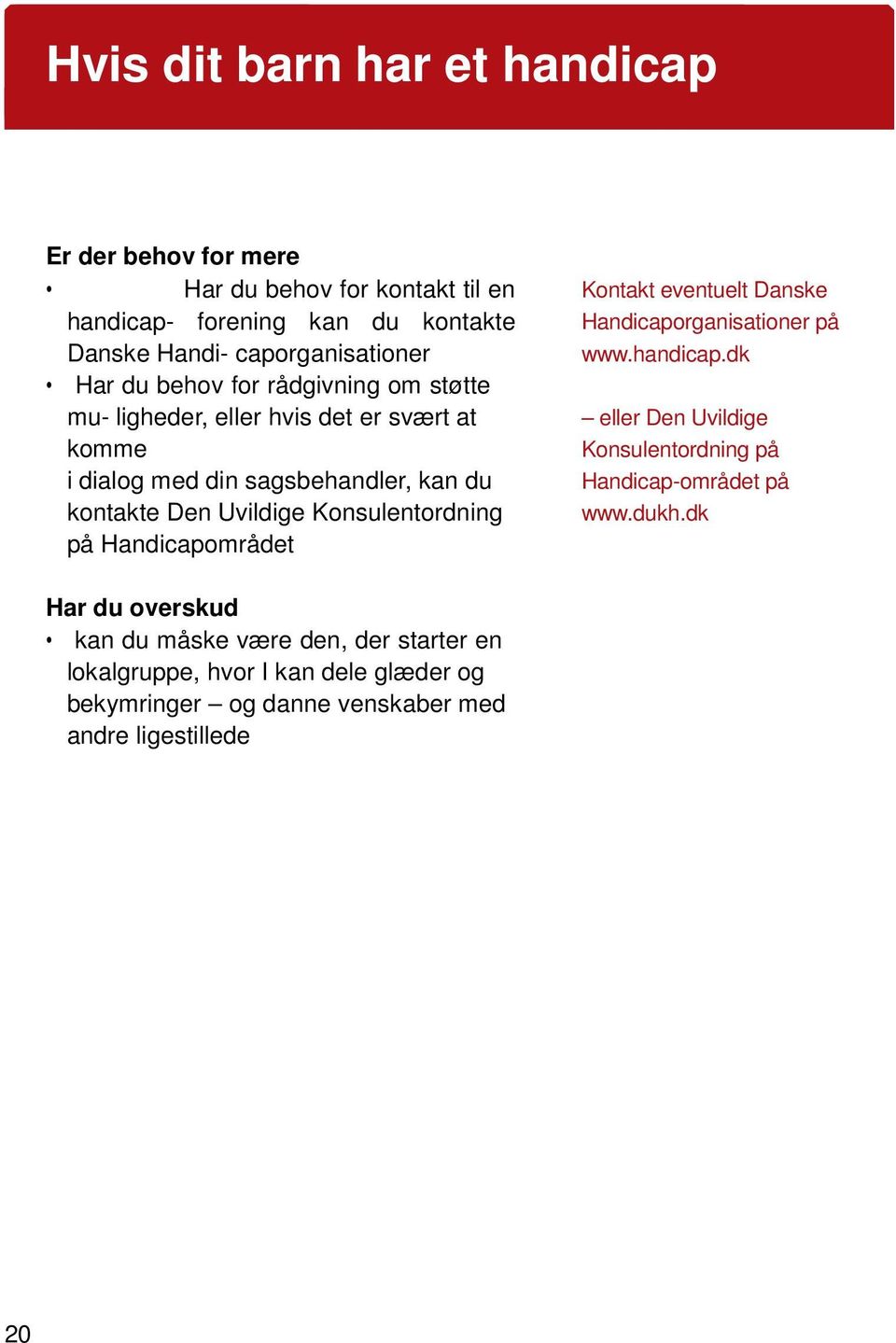 Konsulentordning på Handicapområdet Kontakt eventuelt Danske Handicaporganisationer på www.handicap.