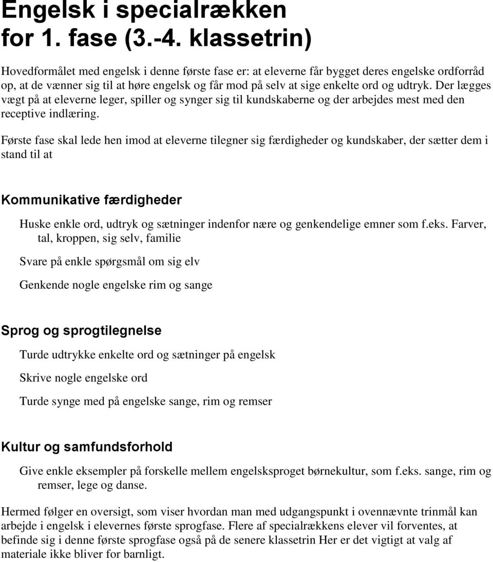 Engelsk i specialrækken for 1. fase (3.-4. klassetrin) - PDF ...