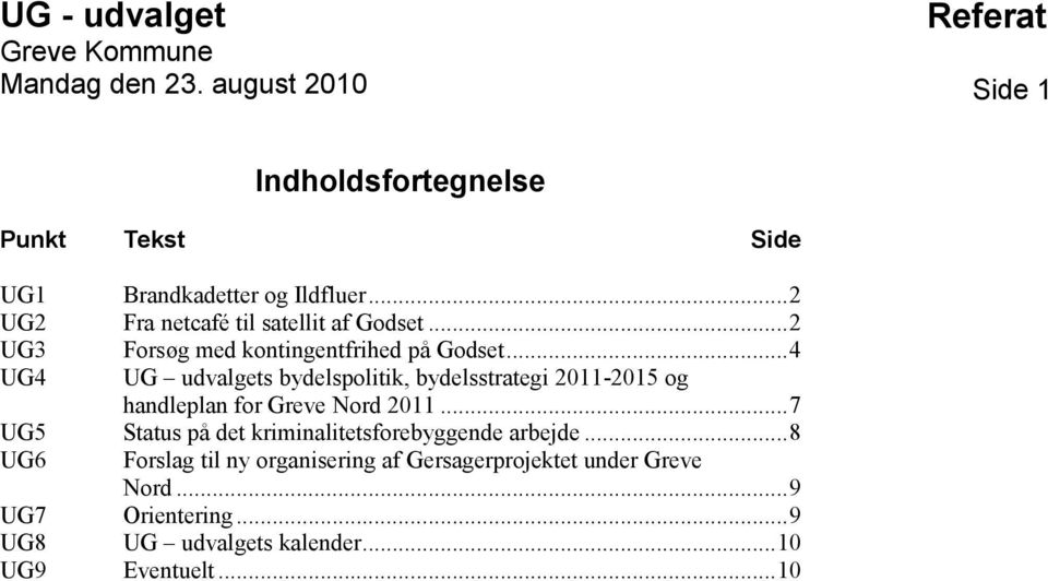 .. 4 UG4 UG udvalgets bydelspolitik, bydelsstrategi 2011-2015 og handleplan for Greve Nord 2011.