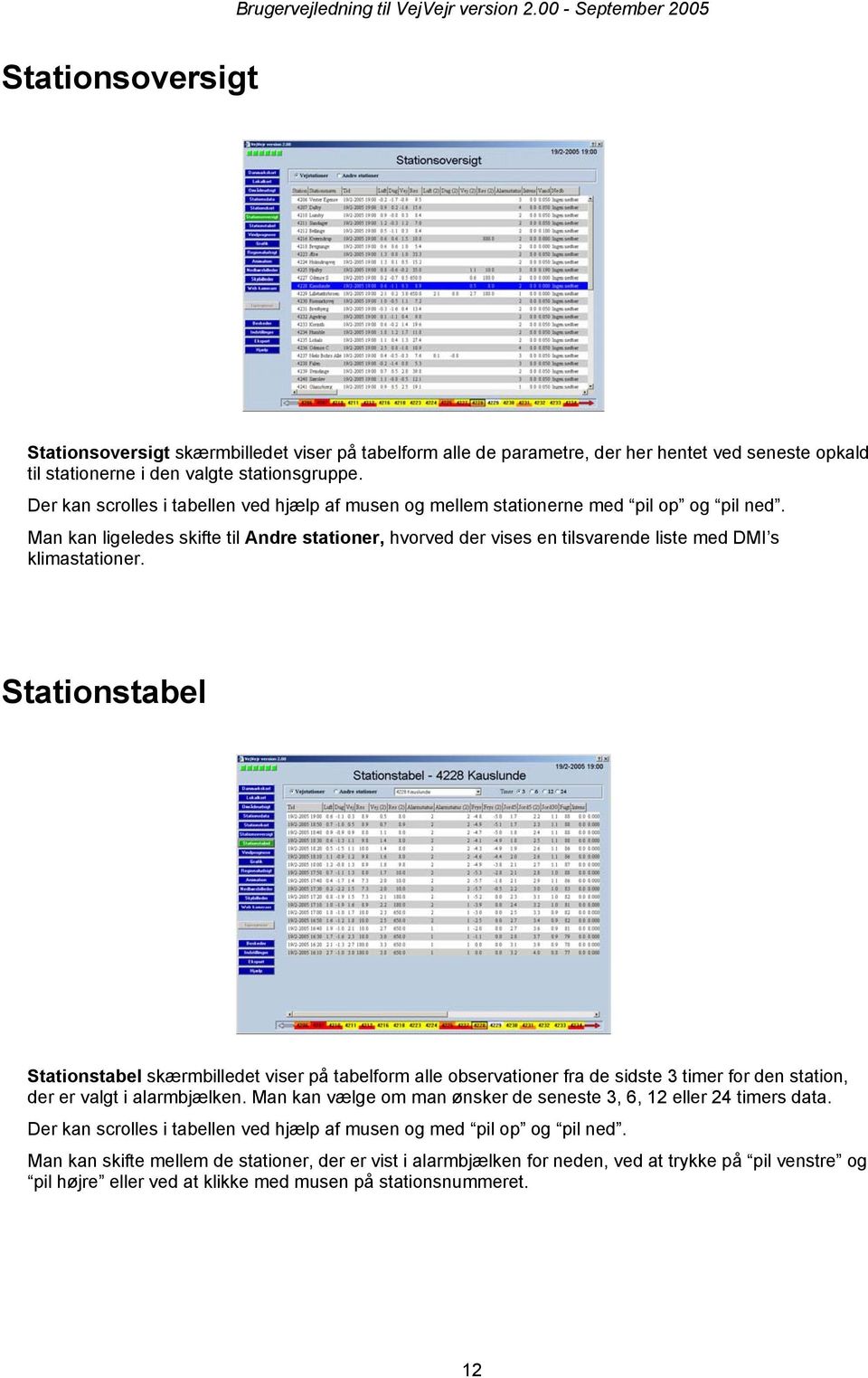 Man kan ligeledes skifte til Andre stationer, hvorved der vises en tilsvarende liste med DMI s klimastationer.