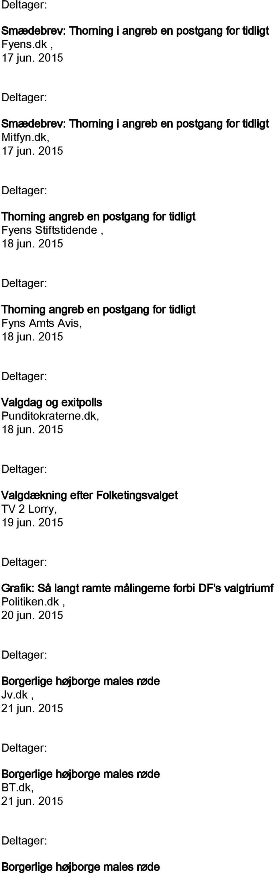 2015 Thorning angreb en postgang for tidligt Fyens Stiftstidende, 18 jun.