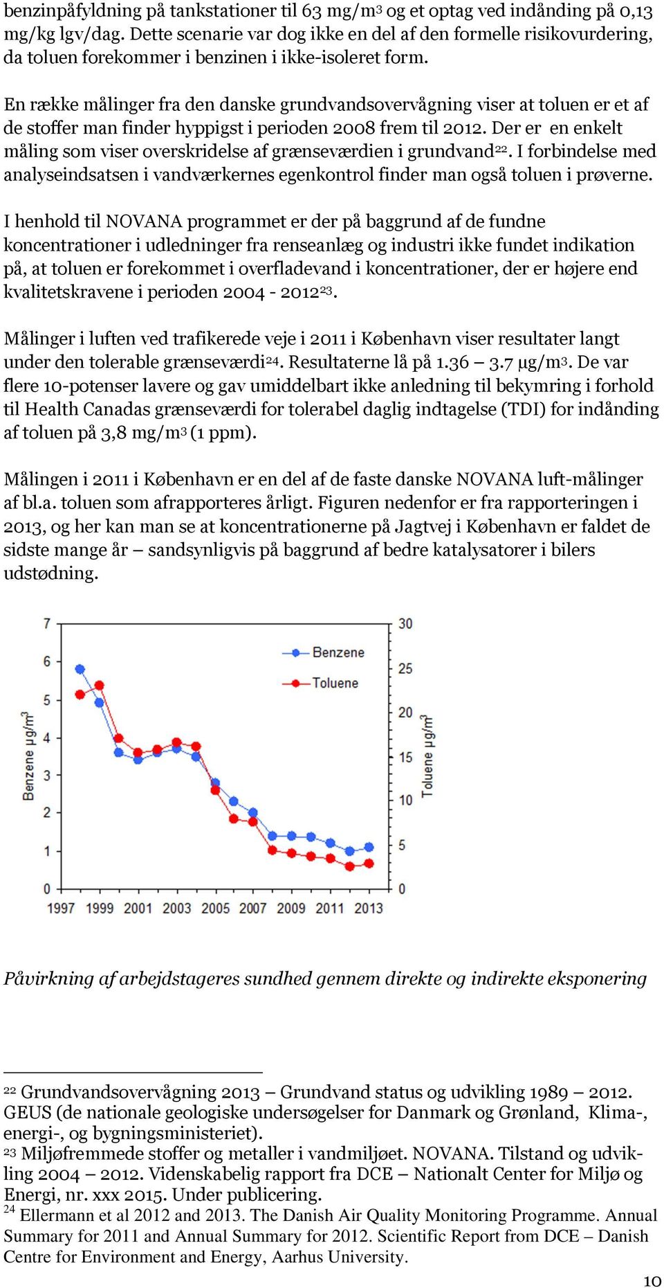 En række målinger fra den danske grundvandsovervågning viser at toluen er et af de stoffer man finder hyppigst i perioden 2008 frem til 2012.