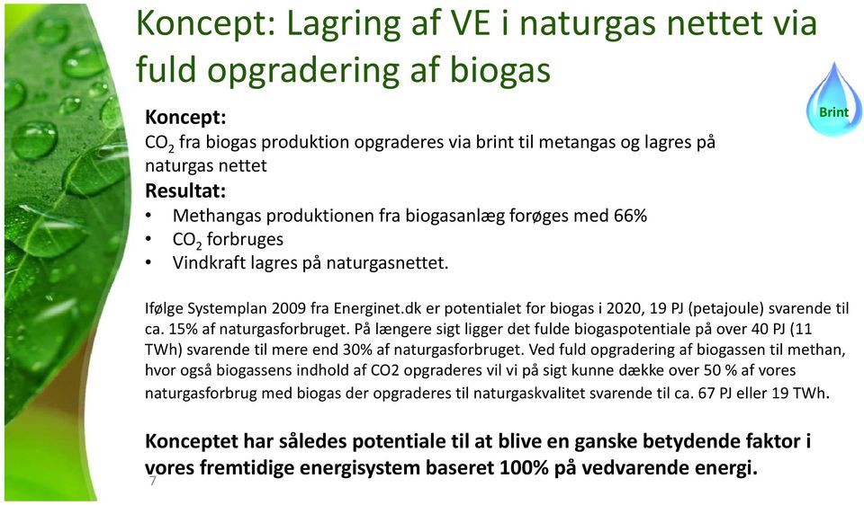 dk er potentialet for biogas i 2020, 19 PJ (petajoule) svarende til ca. 15% af naturgasforbruget.