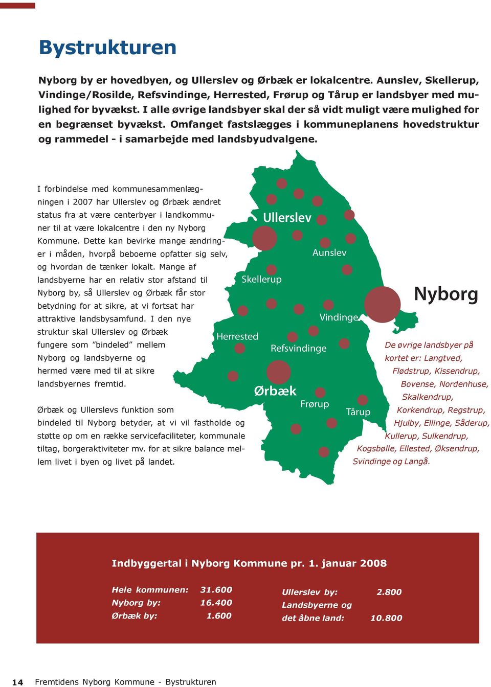 I forbindelse med kommunesammenlægningen Hele i kommunen: 2007 har Ullerslev 31.500 og Ørbæk ændret status fra at være centerbyer i landkommuner Nyborg til at være by: lokalcentre 16.