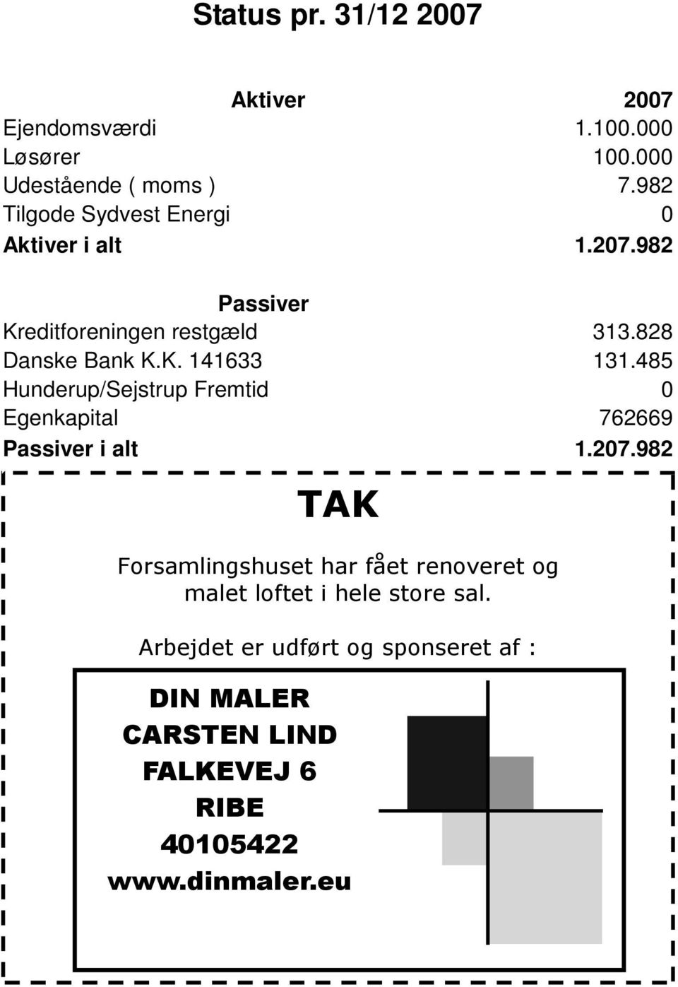 485 Hunderup/Sejstrup Fremtid 0 Egenkapital 762669 Passiver i alt 1.207.