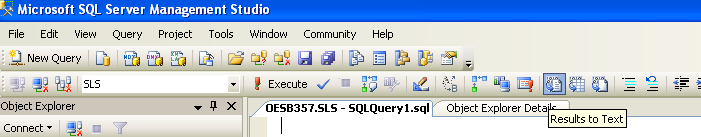 2) Markér SLS-databasen. 3) Åbn en New Query ved at trykke på knappen New Query 4) Et Query faneblad til højre for Object Explorer.