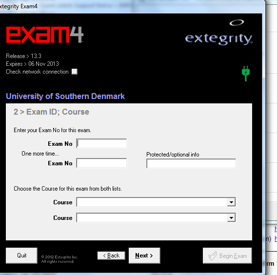 Som det første sørg for, at du har hentet og installeret den seneste version af Exam4. Bemærk også at du skal have administrator rettigheder til din computer for både at kunne hente og anvende Exam4.