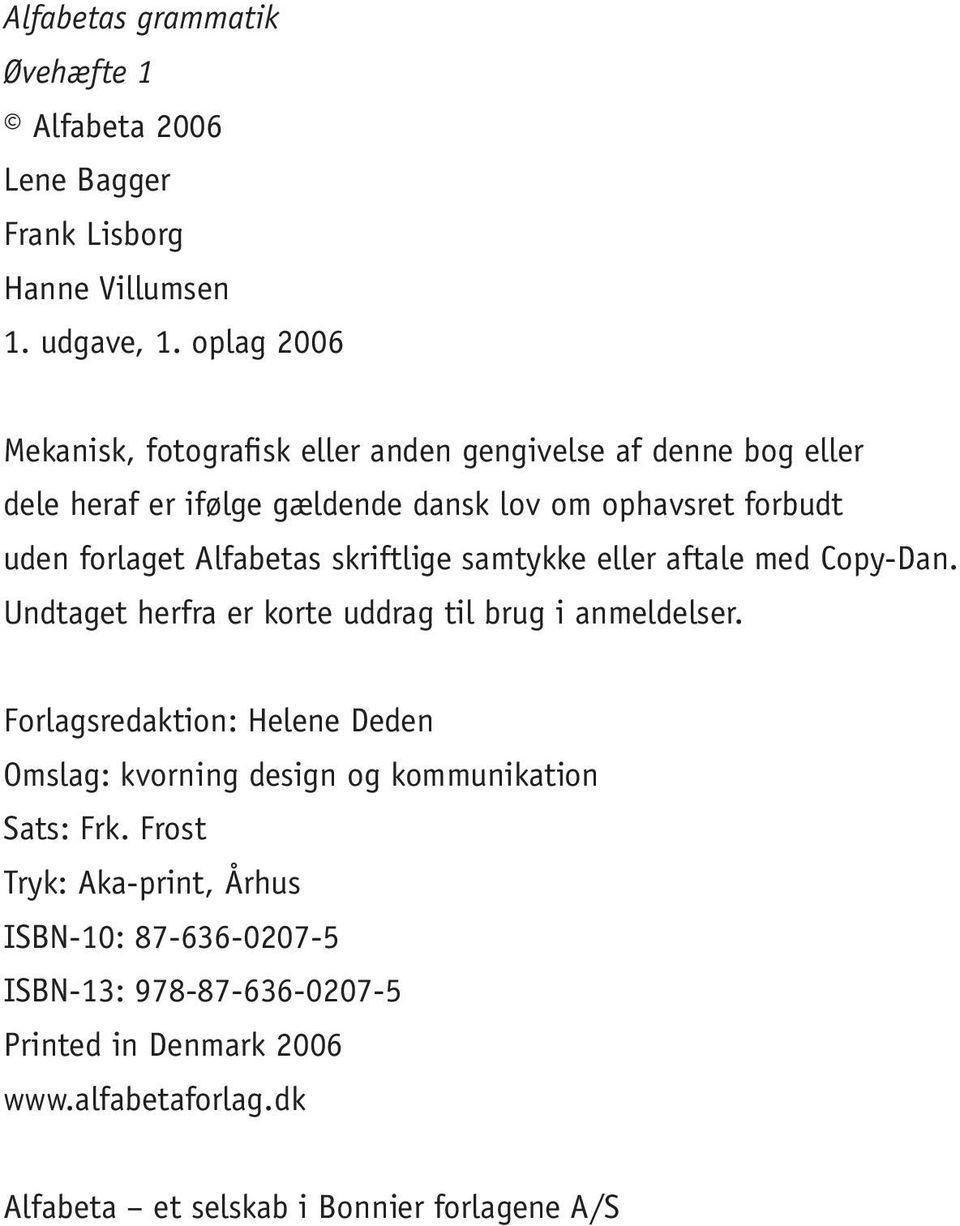 Lene Bagger Frank Lisborg Hanne Villumsen ALFABETAS GRAMMATIK ØVEHÆFTE 1 -  PDF Gratis download