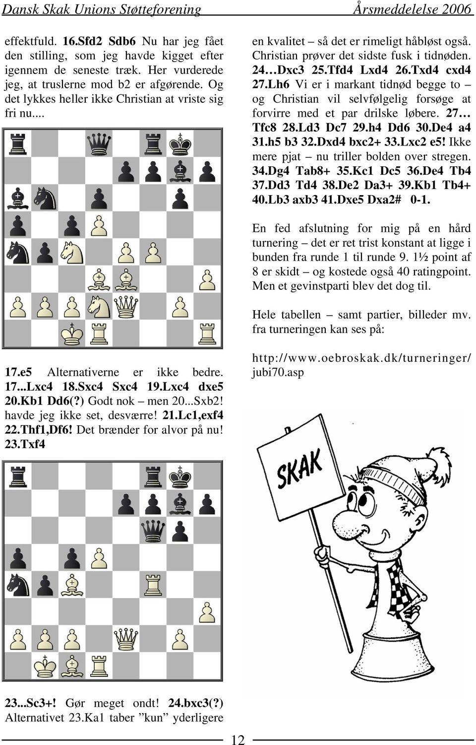 Lh6 Vi er i markant tidnød begge to og Christian vil selvfølgelig forsøge at forvirre med et par drilske løbere. 27 Tfc8 28.Ld3 Dc7 29.h4 Dd6 30.De4 a4 31.h5 b3 32.Dxd4 bxc2+ 33.Lxc2 e5!