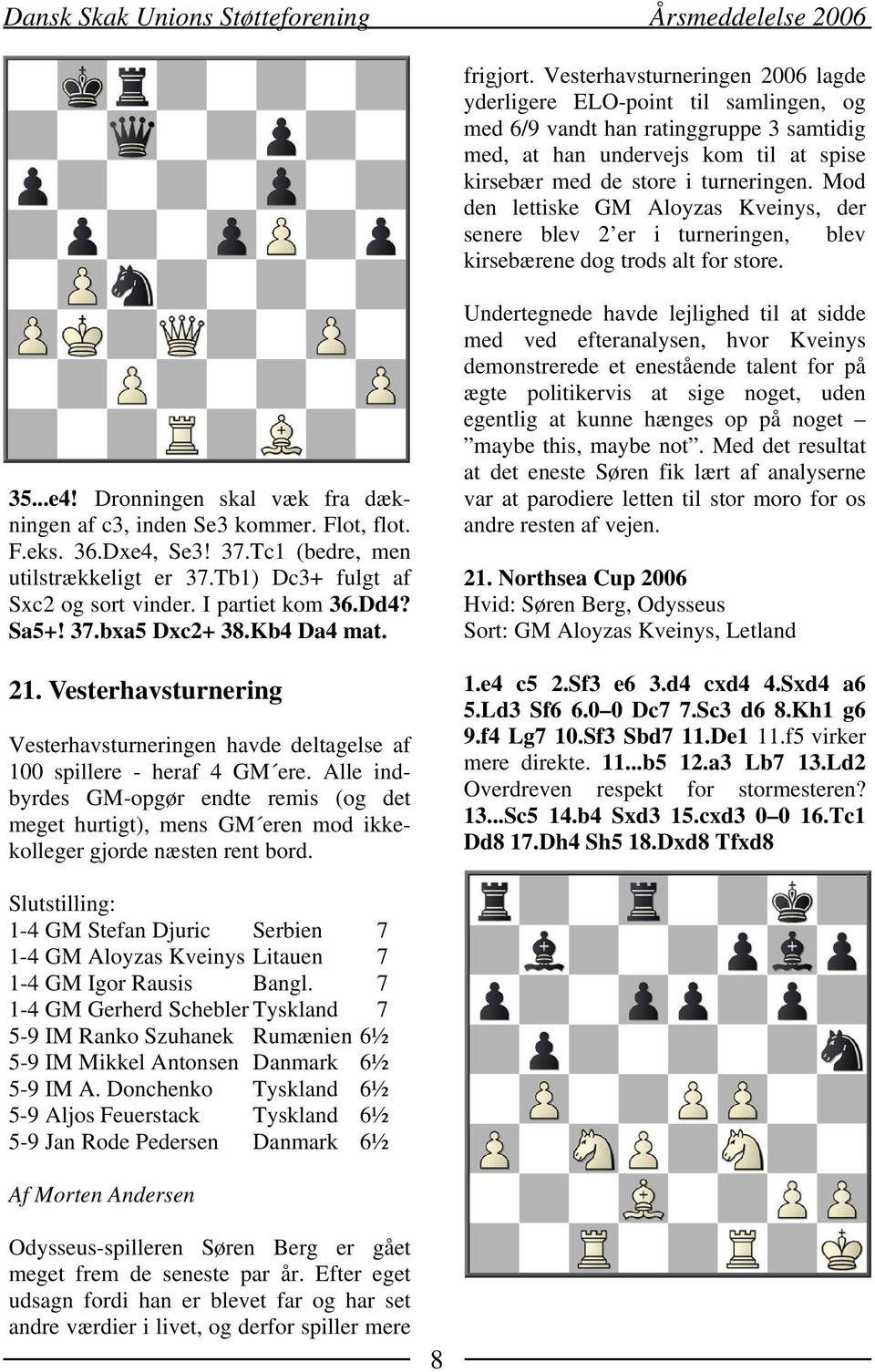 36.Dxe4, Se3! 37.Tc1 (bedre, men utilstrækkeligt er 37.Tb1) Dc3+ fulgt af Sxc2 og sort vinder. I partiet kom 36.Dd4? Sa5+! 37.bxa5 Dxc2+ 38.Kb4 Da4 mat. 21.