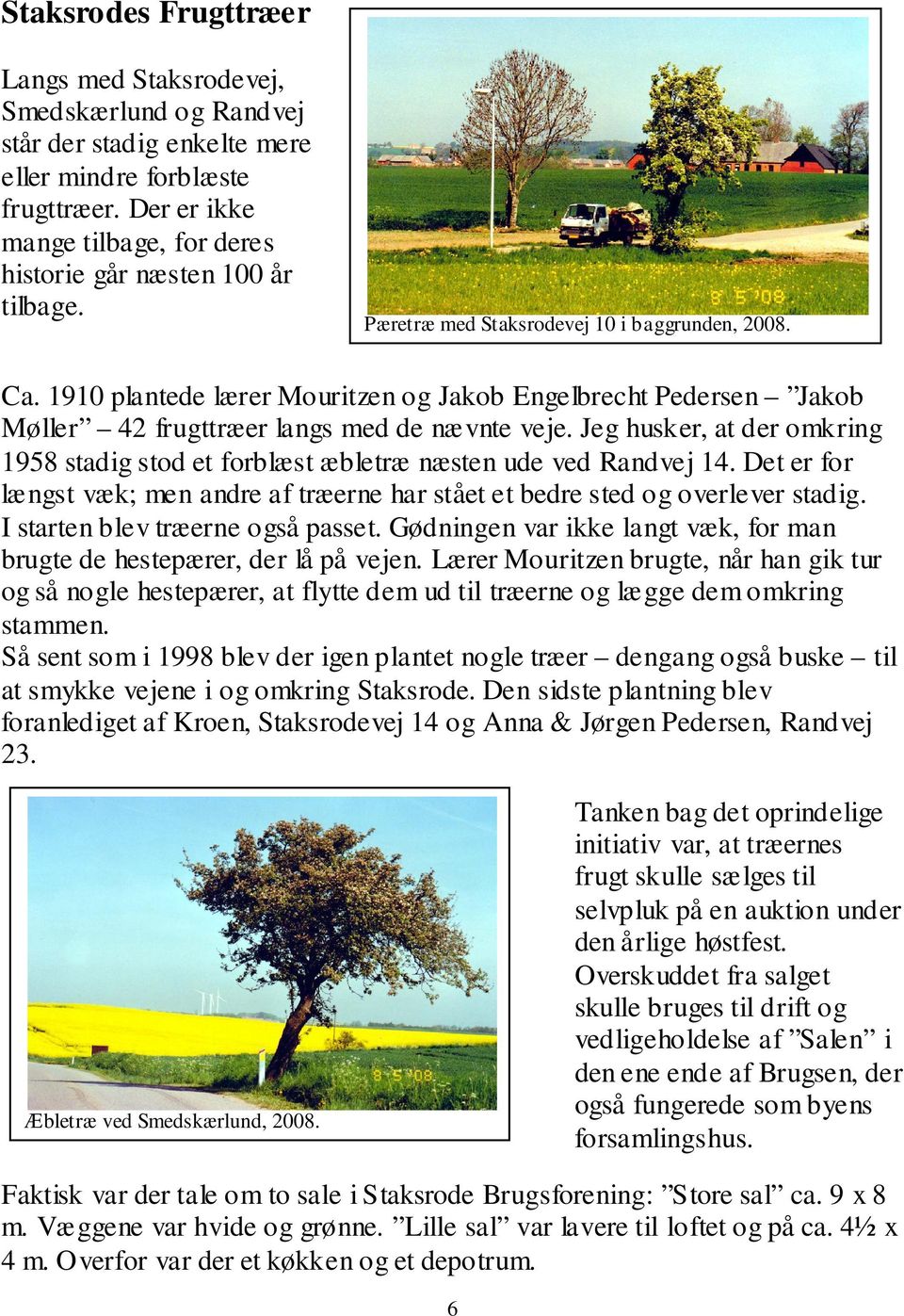 1910 plantede lærer Mouritzen og Jakob Engelbrecht Pedersen Jakob Møller 42 frugttræer langs med de nævnte veje.