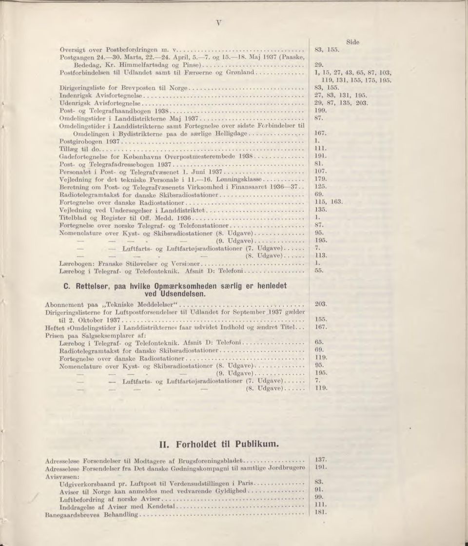 .. Post- og Telegrafhaandbogen 1938... Omdelingstider i Landdistrikterne Maj 1937.
