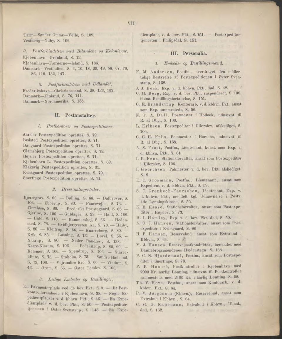 Postanstalter. 1. Postkontorer oq Postexpeditioner. Aarslev P ostexpedition oprettes, S. 79. B edsted Postexpedition oprettes, S. 71. Daugaard P ostexpedition oprettes, S.