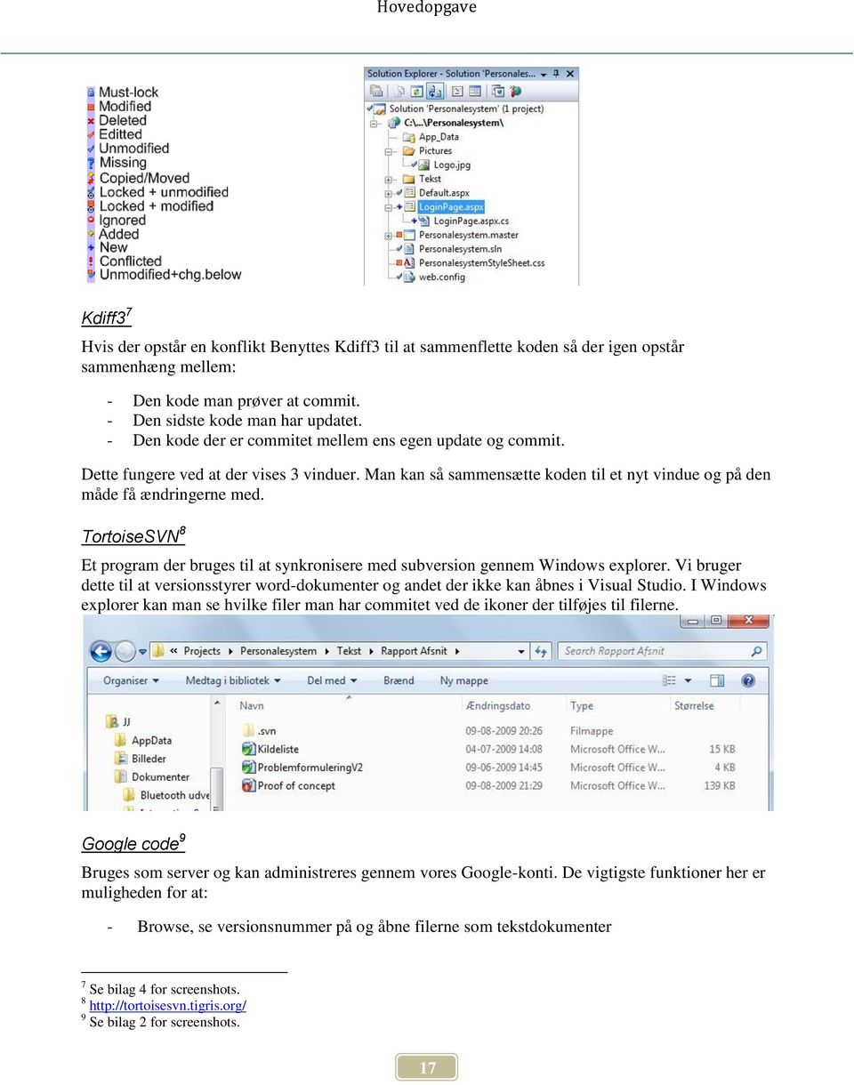 TortoiseSVN 8 Et program der bruges til at synkronisere med subversion gennem Windows explorer. Vi bruger dette til at versionsstyrer word-dokumenter og andet der ikke kan åbnes i Visual Studio.