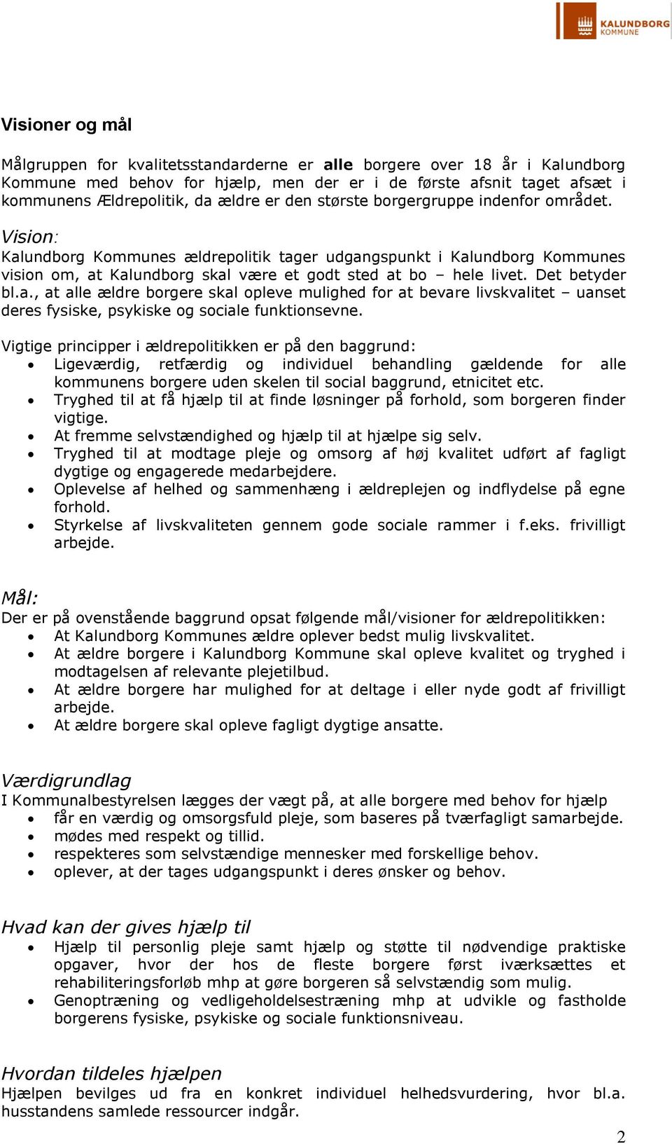 Kvalitetsstandarder. Kalundborg Kommune PDF Gratis download