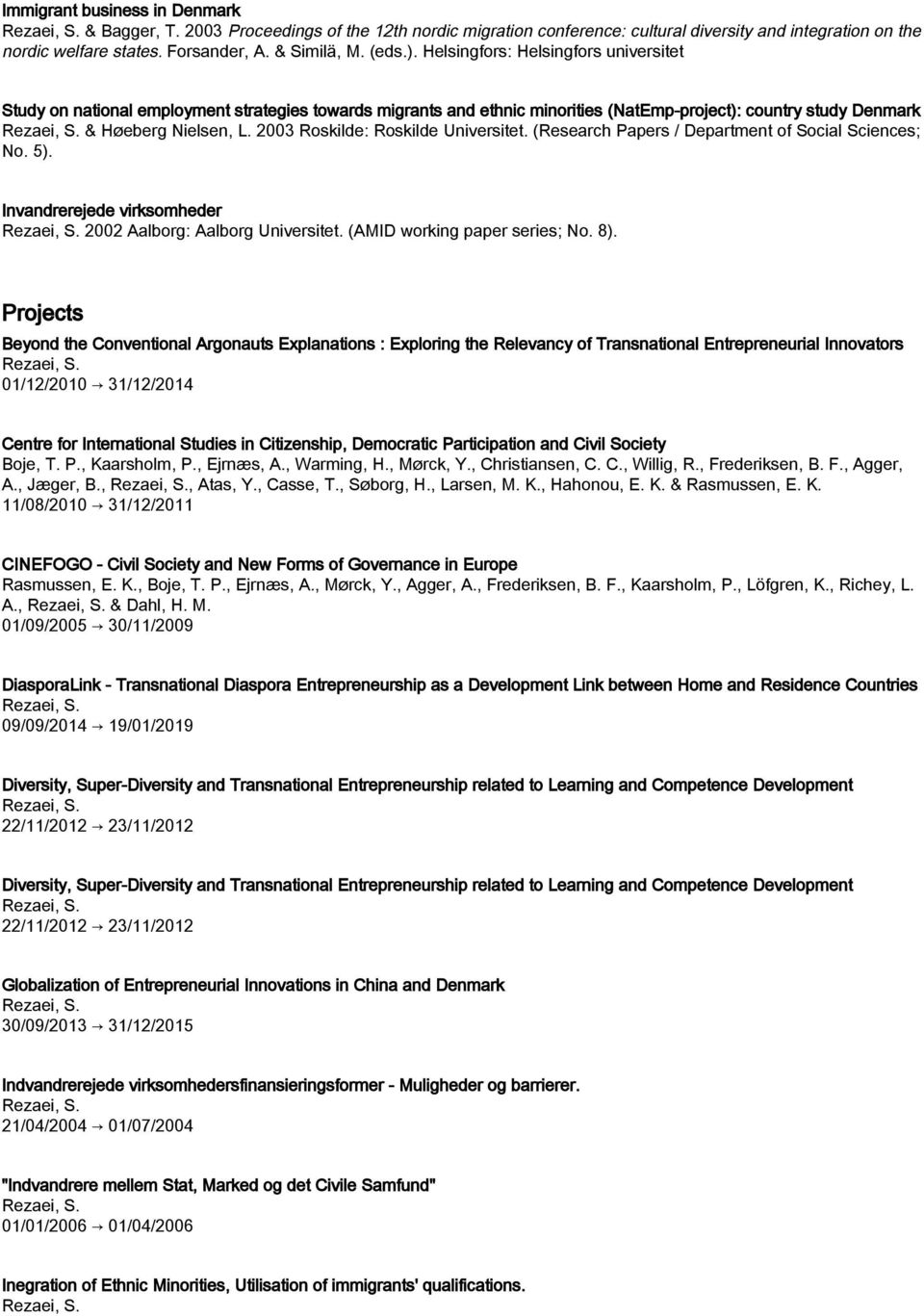 2003 Roskilde: Roskilde Universitet. (Research Papers / Department of Social Sciences; No. 5). Invandrerejede virksomheder 2002 Aalborg: Aalborg Universitet. (AMID working paper series; No. 8).
