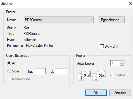 Her er det også muligt at udskrive og pdf e (kræver computeren/ipad har pdf creator) ved at klikke på