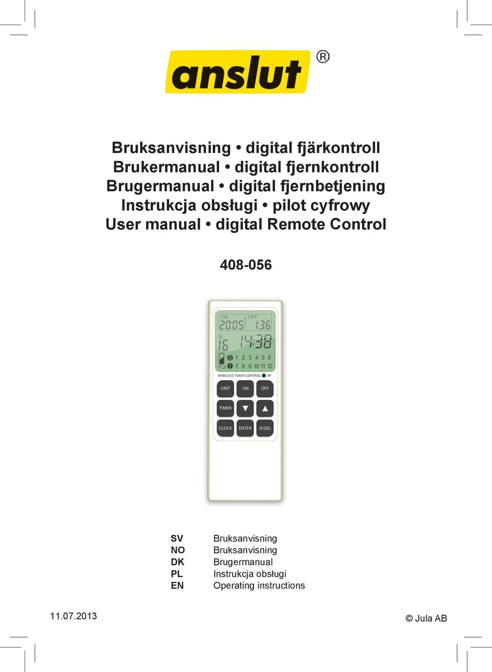manual digital Remote Control 408-056 SV NO DK PL EN Bruksanvisning