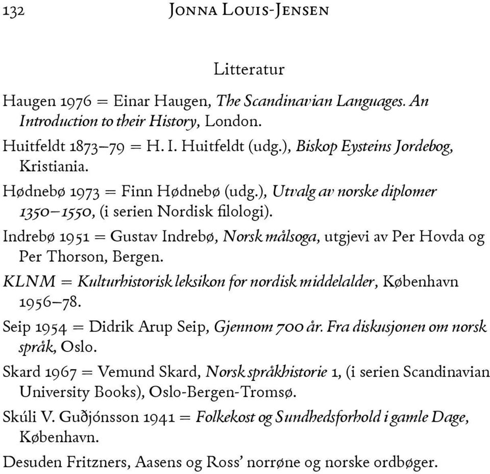 Indrebø -)(- = Gustav Indrebø, Norsk målsoga, utgjevi av Per Hovda og Per Thorson, Bergen. KLNM = Kulturhistorisk leksikon for nordisk middelalder, København -)(, '*.