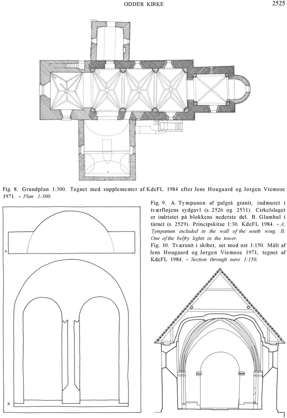 Glamhul i tårnet (s. 2529). Principskitse 1:30. KdeFL 1984. - A. Tympanum included in the wall of the south wing. B.