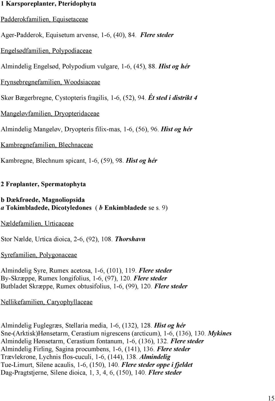 Hist og hér Frynsebregnefamilien, Woodsiaceae Skør Bægerbregne, Cystopteris fragilis, 1-6, (52), 94.