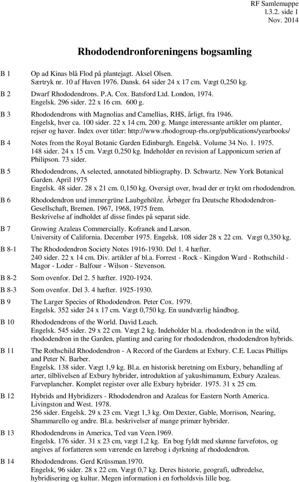 Mange interessante artikler om planter, rejser og haver. Index over titler: http://www.rhodogroup-rhs.org/publications/yearbooks/ B 4 Notes from the Royal Botanic Garden Edinburgh. Engelsk.