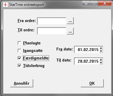Ordreeksport Nyeste version af StarTime indeholder en ordre-eksport funktion. Det vil sige at man kan udskrive hele, eller dele af ordrekartoteket til en komma-separeret (csv) fil.
