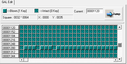 /-06 Der vælges Lattic / GAL6V8D(DIP). Nu kan Jedec-filen læses ind i brænderprogrammet.