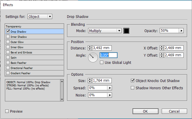 Vi vælger igen den blå boks med vores Selection Tool (V, Escape). Her efter højrerklikker vi, og vælger Effects > Drop Shadow.