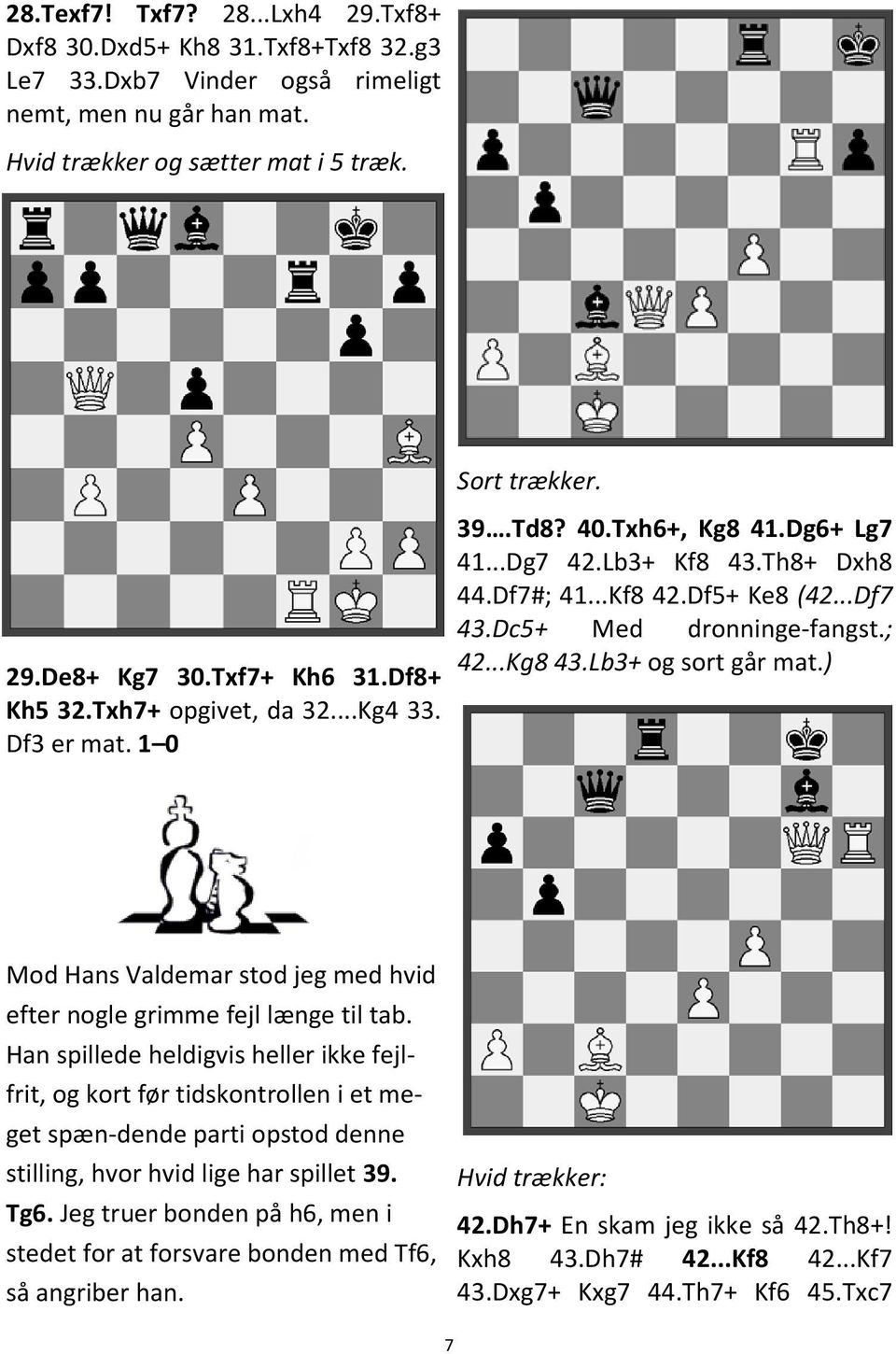 Dc5+ Med dronninge-fangst.; 42...Kg8 43.Lb3+ og sort går mat.) Mod Hans Valdemar stod jeg med hvid efter nogle grimme fejl længe til tab.