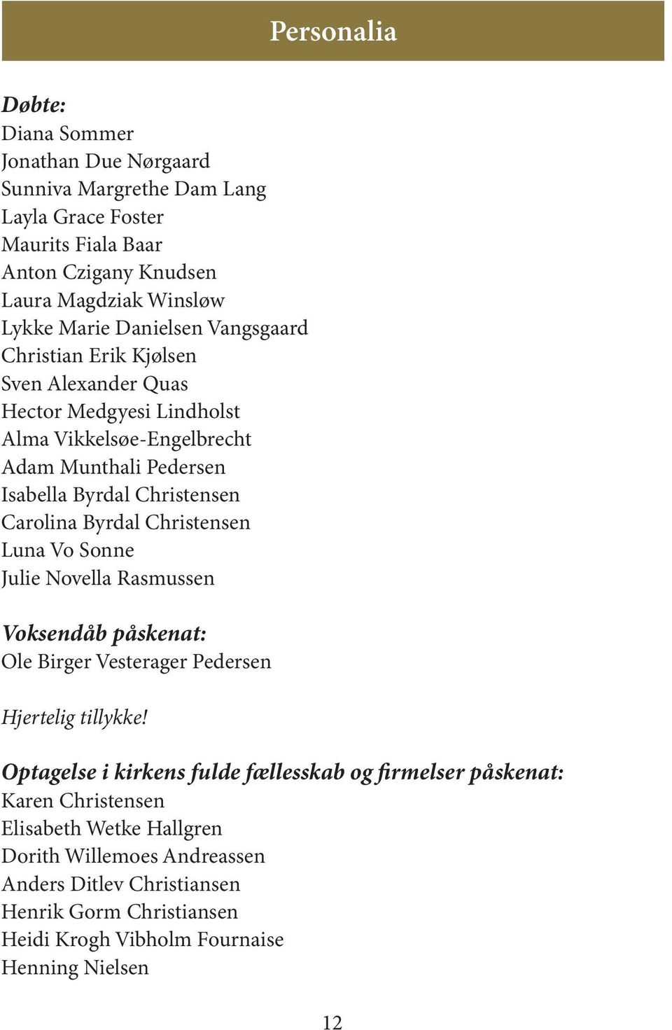 Byrdal Christensen Luna Vo Sonne Julie Novella Rasmussen Voksendåb påskenat: Ole Birger Vesterager Pedersen Hjertelig tillykke!