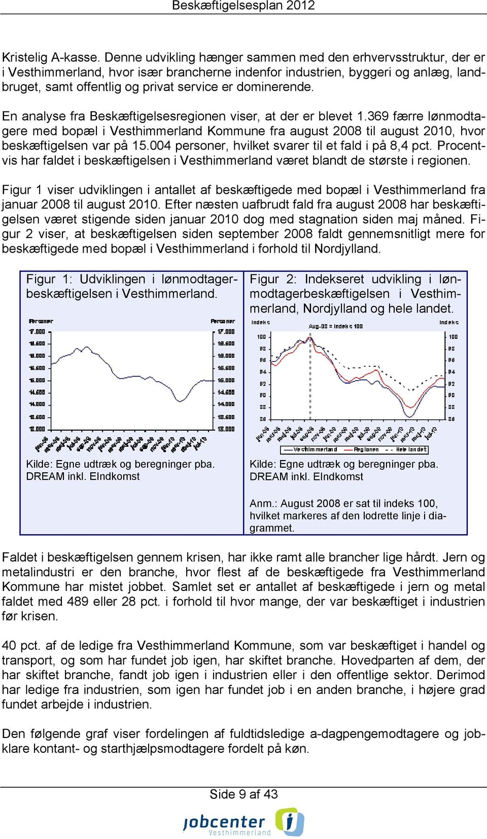 dominerende. En analyse fra Beskæftigelsesregionen viser, at der er blevet 1.369 færre lønmodtagere med bopæl i Vesthimmerland Kommune fra august 2008 til august 2010, hvor beskæftigelsen var på 15.