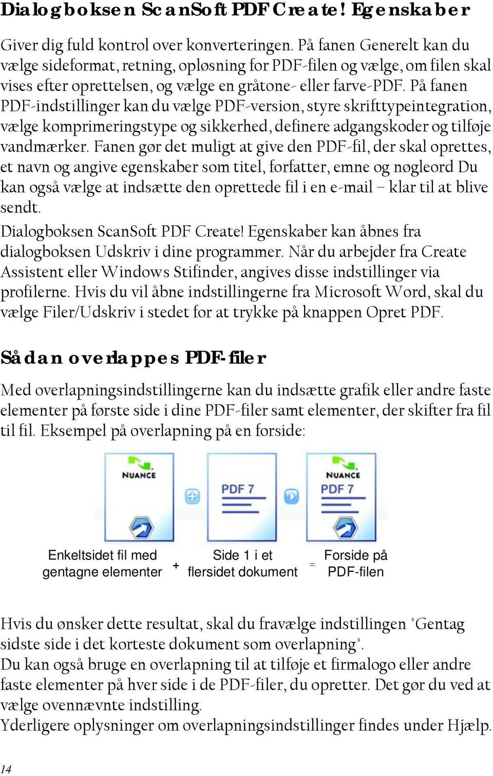 På fanen PDF-indstillinger kan du vælge PDF-version, styre skrifttypeintegration, vælge komprimeringstype og sikkerhed, definere adgangskoder og tilføje vandmærker.