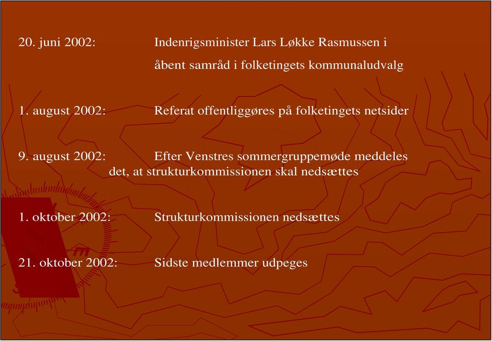 august 2002: Efter Venstres sommergruppemøde meddeles det, at strukturkommissionen skal