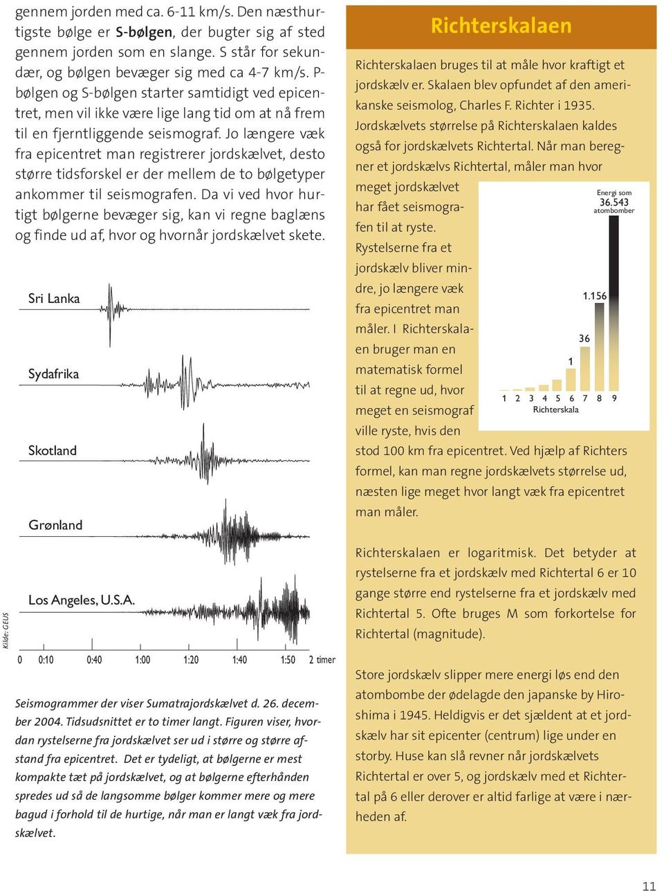 Jo længere væk fra epicentret man registrerer jordskælvet, desto større tidsforskel er der mellem de to bølgetyper ankommer til seismografen.
