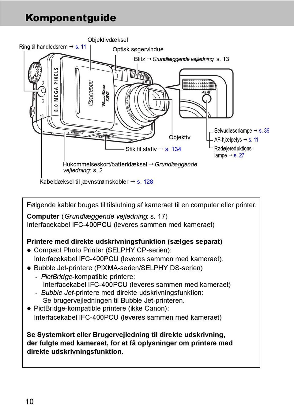 128 Følgende kabler bruges til tilslutning af kameraet til en computer eller printer. Computer (Grundlæggende vejledning: s.