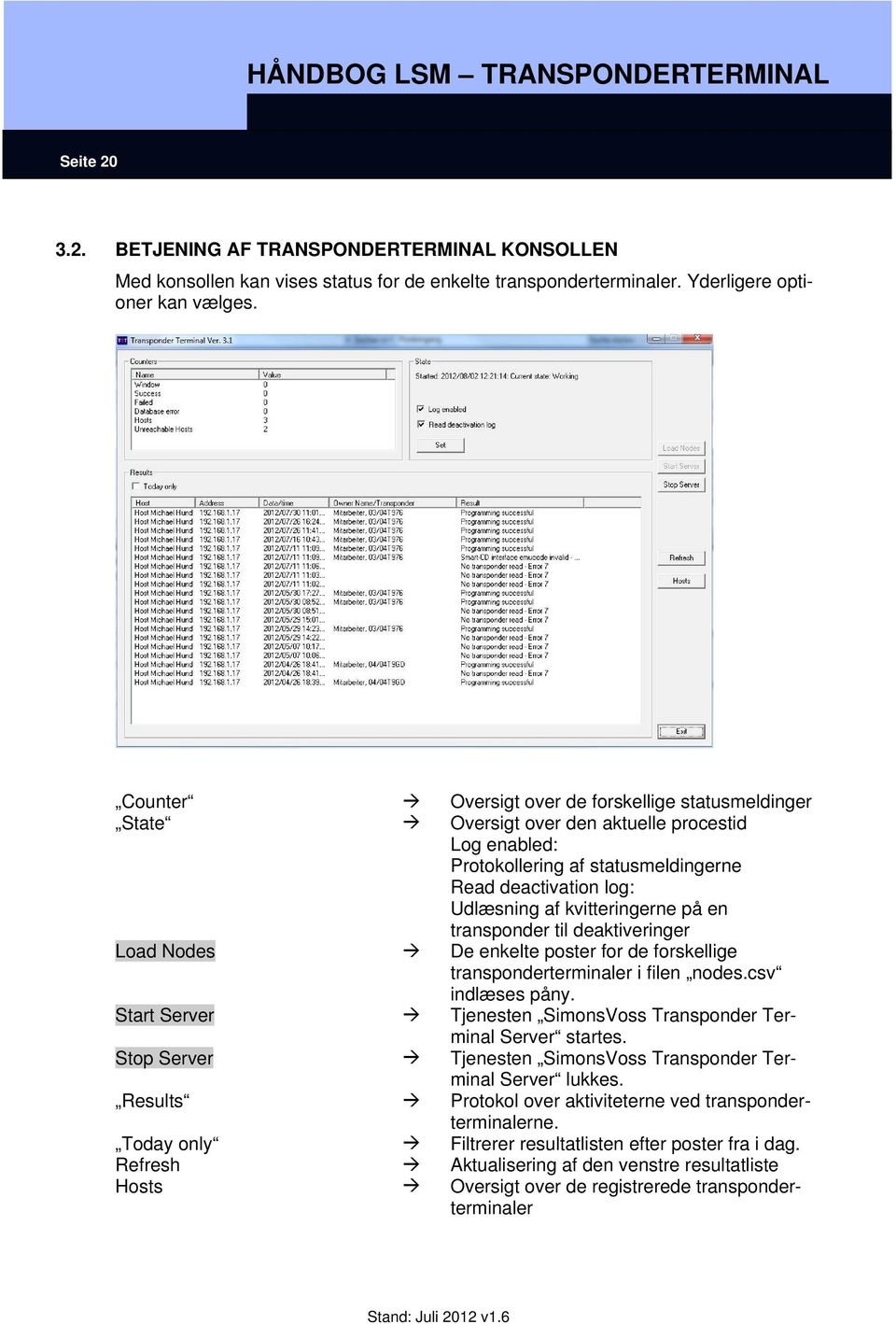 en transponder til deaktiveringer Load Nodes De enkelte poster for de forskellige transponderterminaler i filen nodes.csv indlæses påny.